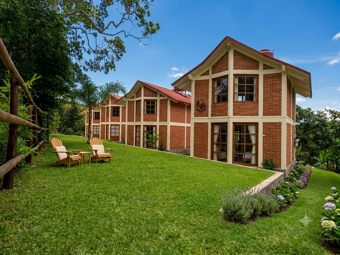 Exterior of the retreat cabins and grounds